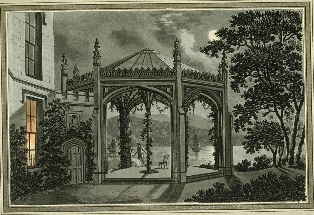An illustration from Observations on the theory and practice of landscape gardening : including some remarks on Grecian and Gothic architecture, collected from various manuscripts, in the possession of the different noblemen and gentlemen, for whose use they were originally written : the whole tending to establish fixed principles in the respective arts, 1805, leaf 162