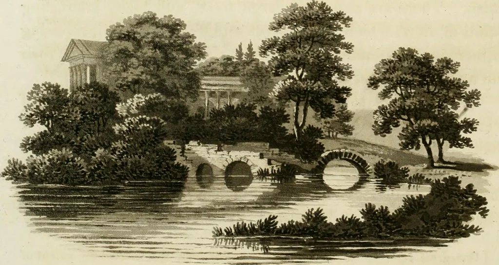 An illustration from Observations on the theory and practice of landscape gardening : including some remarks on Grecian and Gothic architecture, collected from various manuscripts, in the possession of the different noblemen and gentlemen, for whose use they were originally written : the whole tending to establish fixed principles in the respective arts, 1805, leaf 175