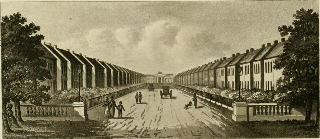 An illustration from Observations on the theory and practice of landscape gardening : including some remarks on Grecian and Gothic architecture, collected from various manuscripts, in the possession of the different noblemen and gentlemen, for whose use they were originally written : the whole tending to establish fixed principles in the respective arts, 1805, leaf 209