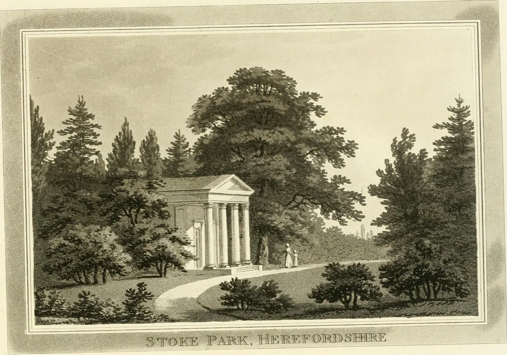 An illustration from Observations on the theory and practice of landscape gardening : including some remarks on Grecian and Gothic architecture, collected from various manuscripts, in the possession of the different noblemen and gentlemen, for whose use they were originally written : the whole tending to establish fixed principles in the respective arts, 1805, leaf 218