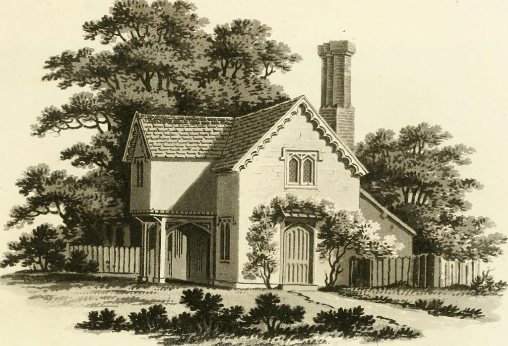 An illustration from Observations on the theory and practice of landscape gardening : including some remarks on Grecian and Gothic architecture, collected from various manuscripts, in the possession of the different noblemen and gentlemen, for whose use they were originally written : the whole tending to establish fixed principles in the respective arts, 1805, leaf 220
