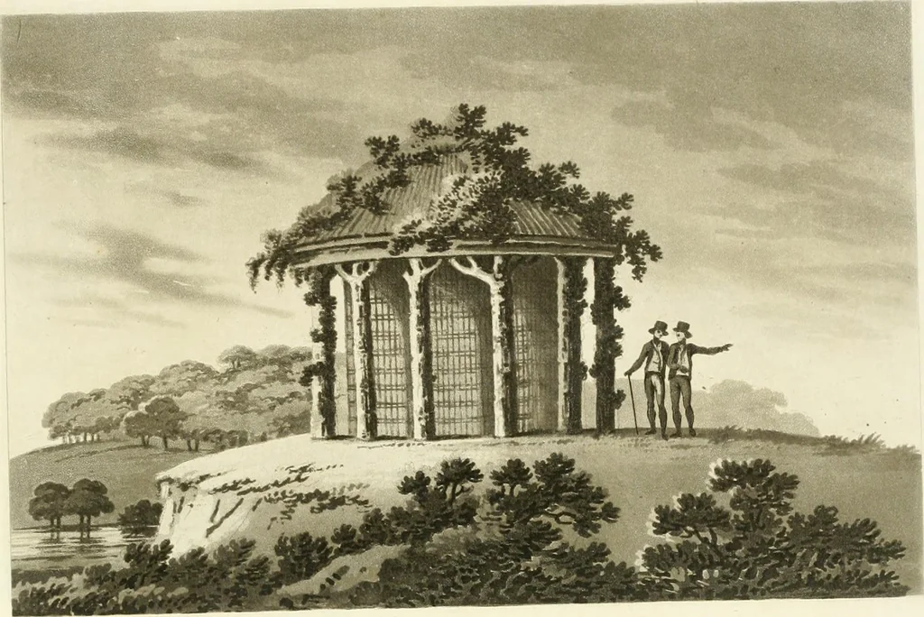 An illustration from Observations on the theory and practice of landscape gardening : including some remarks on Grecian and Gothic architecture, collected from various manuscripts, in the possession of the different noblemen and gentlemen, for whose use they were originally written : the whole tending to establish fixed principles in the respective arts, 1805, leaf 222