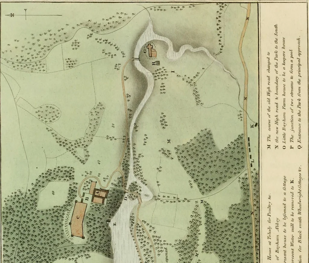 An illustration from Observations on the theory and practice of landscape gardening : including some remarks on Grecian and Gothic architecture, collected from various manuscripts, in the possession of the different noblemen and gentlemen, for whose use they were originally written : the whole tending to establish fixed principles in the respective arts, 1805, leaf 295