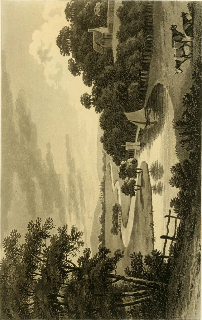 An illustration from Observations on the theory and practice of landscape gardening : including some remarks on Grecian and Gothic architecture, collected from various manuscripts, in the possession of the different noblemen and gentlemen, for whose use they were originally written : the whole tending to establish fixed principles in the respective arts, 1805, leaf 58