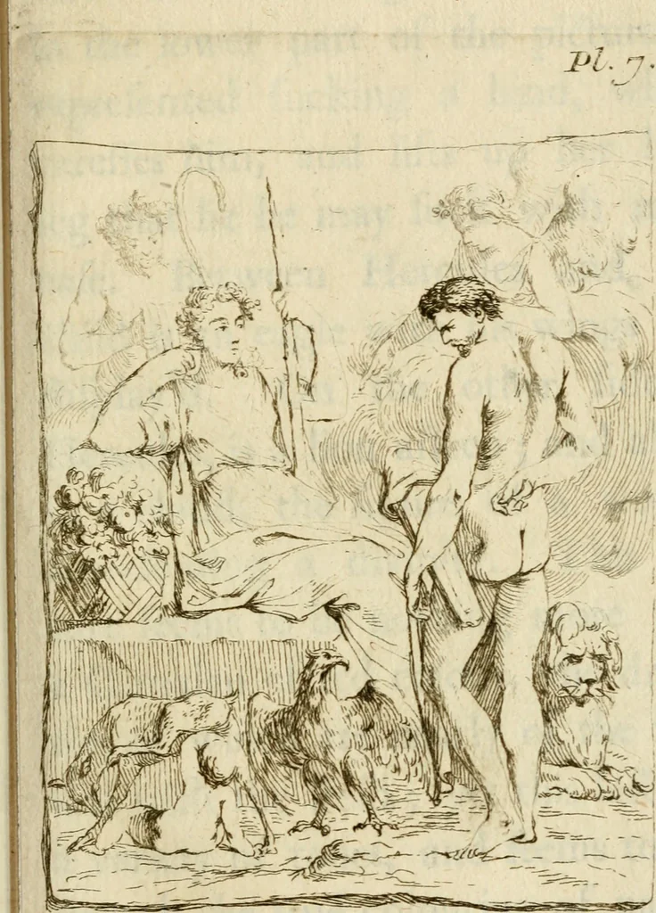 An illustration from Observations upon the antiquities of the town of Herculaneum, discovered at the foot of Mount Vesuvius : with some reflections on the painting and sculpture of the ancients : and a short description of the antiquities in the neighbourhood of Naples, 1754, leaf 104