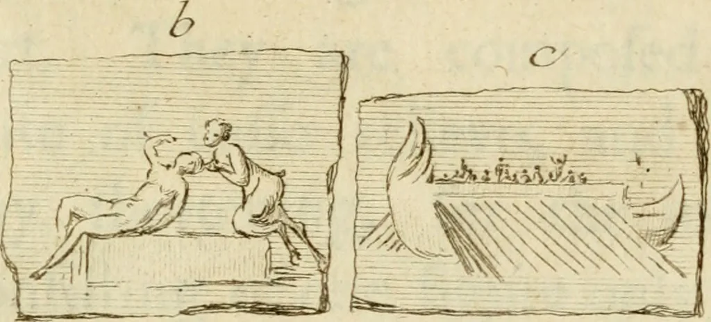 An illustration from Observations upon the antiquities of the town of Herculaneum, discovered at the foot of Mount Vesuvius : with some reflections on the painting and sculpture of the ancients : and a short description of the antiquities in the neighbourhood of Naples, 1754, leaf 136