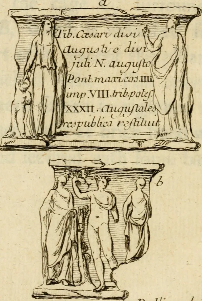 An illustration from Observations upon the antiquities of the town of Herculaneum, discovered at the foot of Mount Vesuvius : with some reflections on the painting and sculpture of the ancients : and a short description of the antiquities in the neighbourhood of Naples, 1754, leaf 195