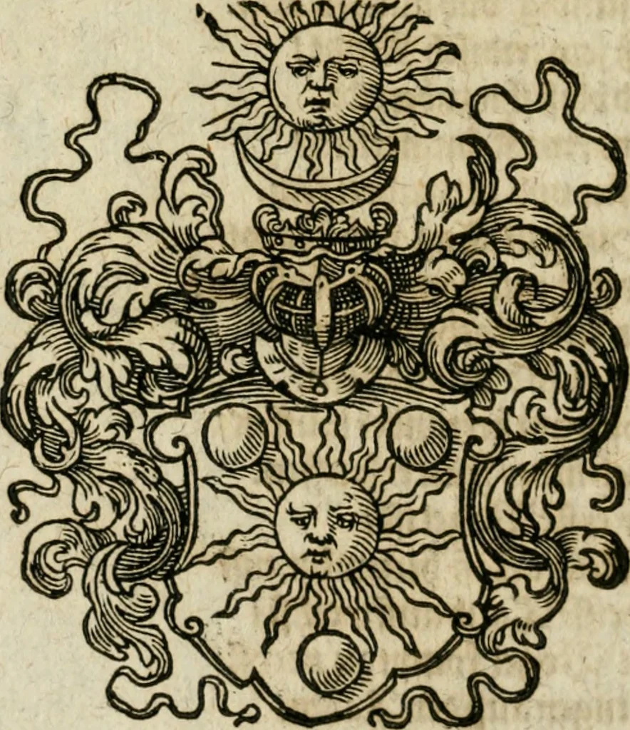An illustration from Occvlta philosophia : von den verborgenen philosophischen Geheimnussen der heimlichen Goldblumen vnd lapidis philosophorum, was derselbige, vnd wie zu Erlangung dessen zu procediren, aussführlicher Bericht in einem philosophischen Gespräch verfasset : sampt der Schmaragd Taffel, Paraboln, symbolis, vnd 18. sonderbaren Figuren der hochberühmten Philosophen Hermetis Trismegisti vnd F. Basilii Valentini durch welche diese Kunst der philosophischen Goldblumen vollkomlich erkläret an Tag gegeben, 1613, leaf 83