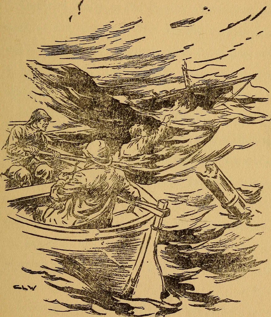 An illustration from The ocean wireless boys on the Atlantic, 1914, leaf 100