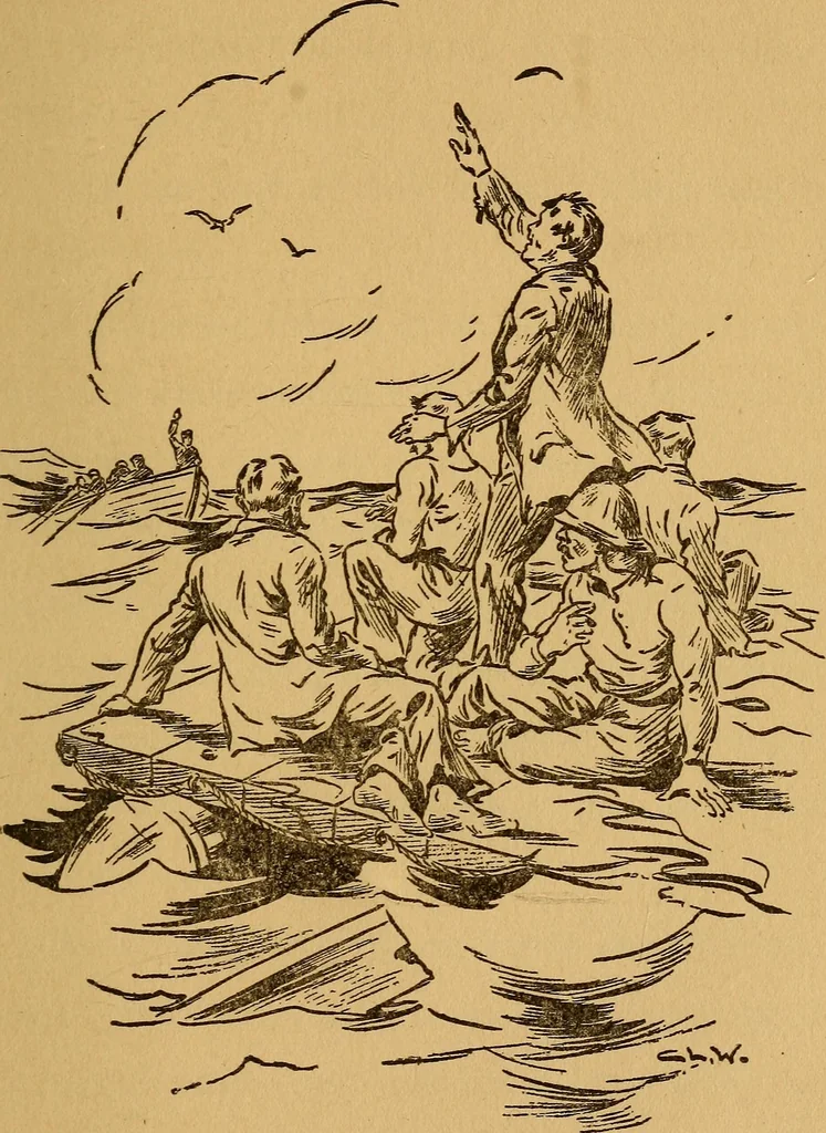 An illustration from The ocean wireless boys on the Atlantic, 1914, leaf 302
