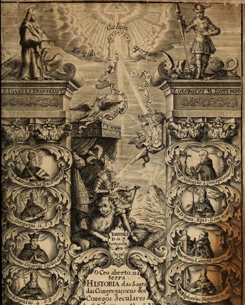 An illustration from O ceo aberto na terra : historia das sagradas congregações dos conegos seculares de S. Jorge em Alga de Venesa, & de S. Joaõ Evangelista em Portugal, 1697, leaf 4