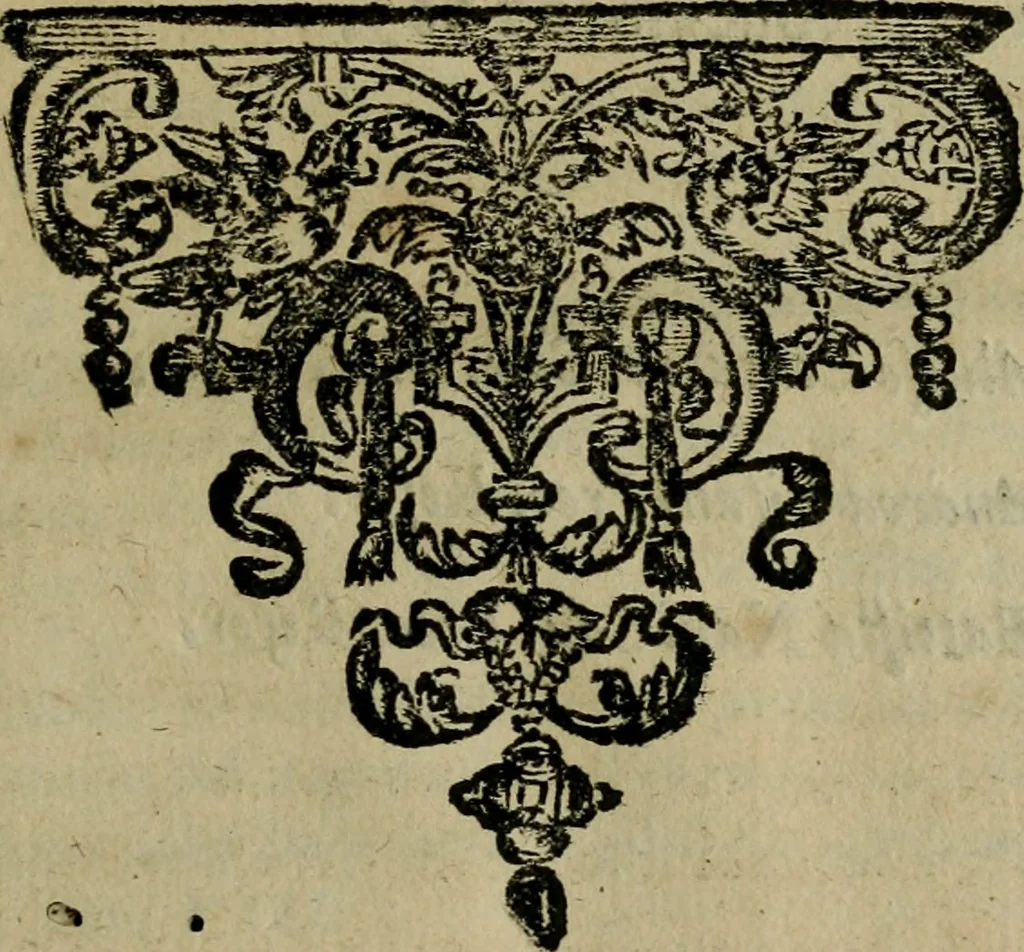 An illustration from Octauij Ferrarij Analecta de re vestiaria, siue, Exercitationes ad Alberti Rubenij Commentarium de re vestiaria, & lato clauo : accessit Dissertatio de veterum lucernis sepulchralibus, 1670, leaf 14