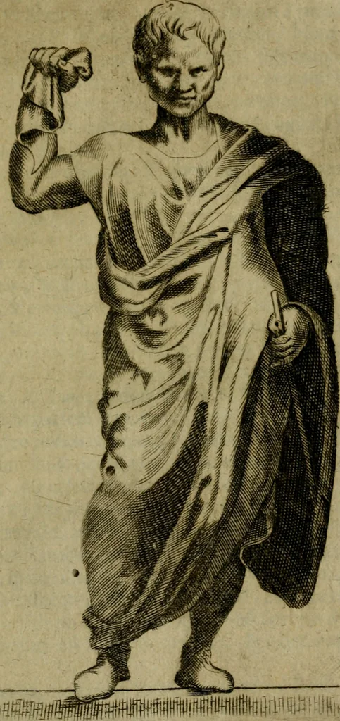 An illustration from Octauij Ferrarij Analecta de re vestiaria, siue, Exercitationes ad Alberti Rubenij Commentarium de re vestiaria, & lato clauo : accessit Dissertatio de veterum lucernis sepulchralibus, 1670, leaf 148
