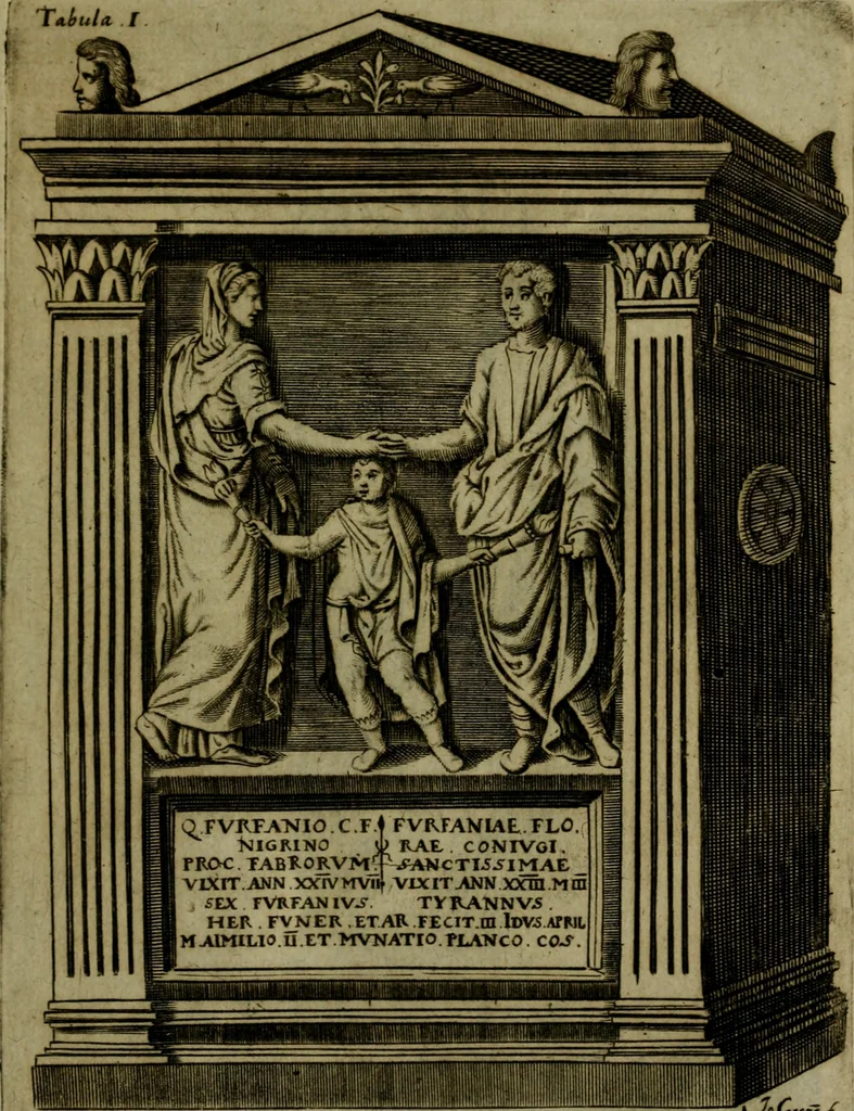 An illustration from Octauij Ferrarij Analecta de re vestiaria, siue, Exercitationes ad Alberti Rubenij Commentarium de re vestiaria, & lato clauo : accessit Dissertatio de veterum lucernis sepulchralibus, 1670, leaf 164