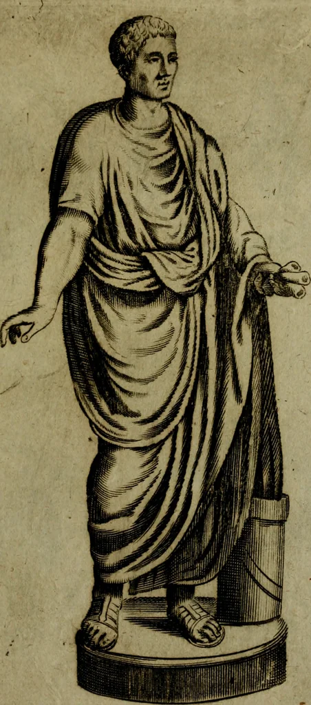An illustration from Octauij Ferrarij Analecta de re vestiaria, siue, Exercitationes ad Alberti Rubenij Commentarium de re vestiaria, & lato clauo : accessit Dissertatio de veterum lucernis sepulchralibus, 1670, leaf 168