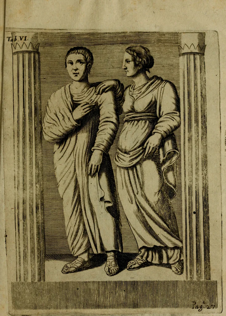 An illustration from Octauij Ferrarij Analecta de re vestiaria, siue, Exercitationes ad Alberti Rubenij Commentarium de re vestiaria, & lato clauo : accessit Dissertatio de veterum lucernis sepulchralibus, 1670, leaf 172
