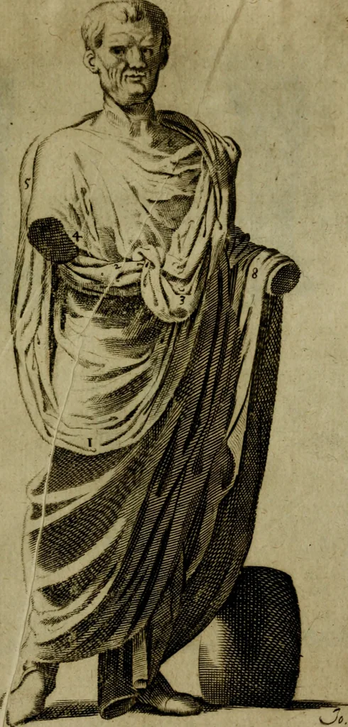 An illustration from Octauij Ferrarij Analecta de re vestiaria, siue, Exercitationes ad Alberti Rubenij Commentarium de re vestiaria, & lato clauo : accessit Dissertatio de veterum lucernis sepulchralibus, 1670, leaf 188