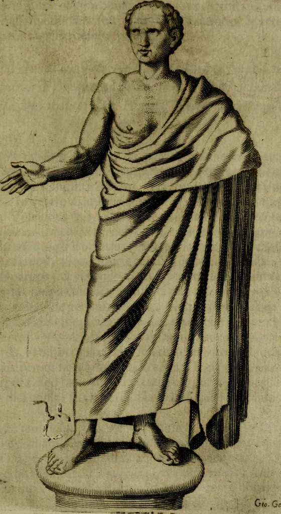 An illustration from Octauij Ferrarij Analecta de re vestiaria, siue, Exercitationes ad Alberti Rubenij Commentarium de re vestiaria, & lato clauo : accessit Dissertatio de veterum lucernis sepulchralibus, 1670, leaf 56