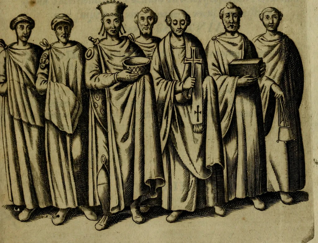 An illustration from Octauij Ferrarij Analecta de re vestiaria, siue, Exercitationes ad Alberti Rubenij Commentarium de re vestiaria, & lato clauo : accessit Dissertatio de veterum lucernis sepulchralibus, 1670, leaf 86