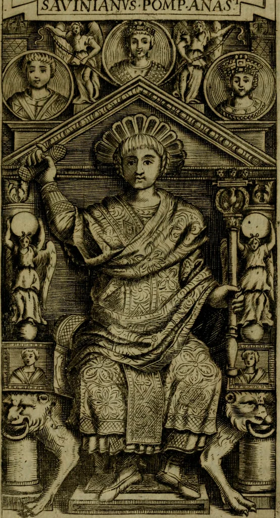 An illustration from Octauij Ferrarij Analecta de re vestiaria, siue, Exercitationes ad Alberti Rubenij Commentarium de re vestiaria, & lato clauo : accessit Dissertatio de veterum lucernis sepulchralibus, 1670, leaf 94