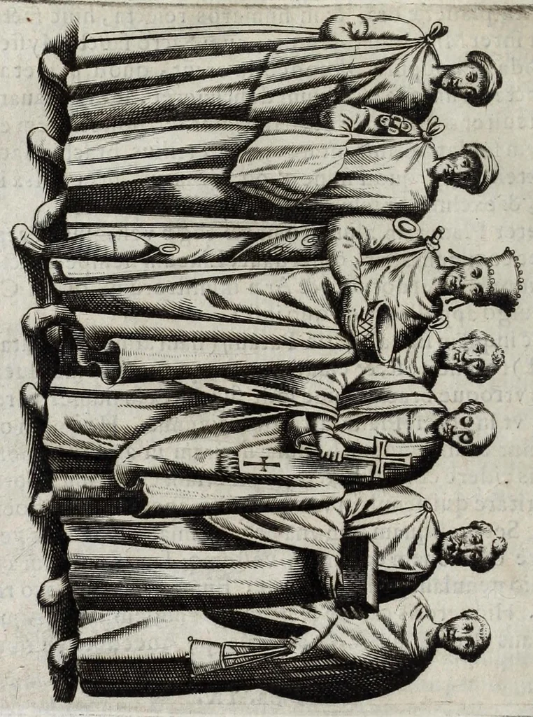 An illustration from Octavii Ferrari de re vestiaria, libri septem : quatuor postremi nunc primum prodeunt : reliqui emendatiores & auctiores .., 1654, leaf 142