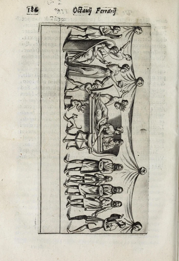 An illustration from Octavii Ferrari de re vestiaria, libri septem : quatuor postremi nunc primum prodeunt : reliqui emendatiores & auctiores .., 1654, leaf 220