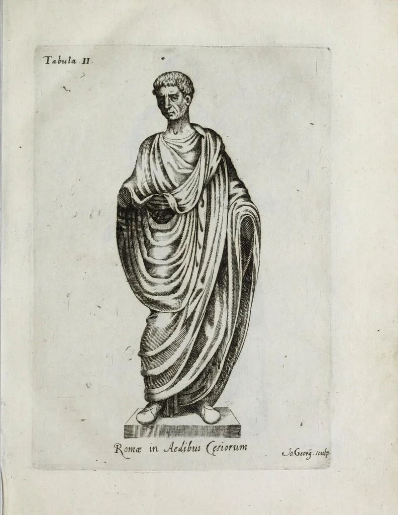 An illustration from Octavii Ferrari de re vestiaria, libri septem : quatuor postremi nunc primum prodeunt : reliqui emendatiores & auctiores .., 1654, leaf 35