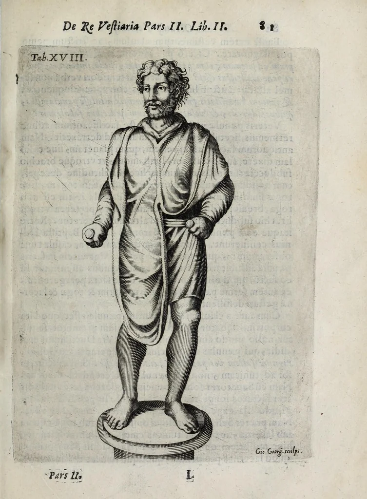 An illustration from Octavii Ferrari de re vestiaria, libri septem : quatuor postremi nunc primum prodeunt : reliqui emendatiores & auctiores .., 1654, leaf 393