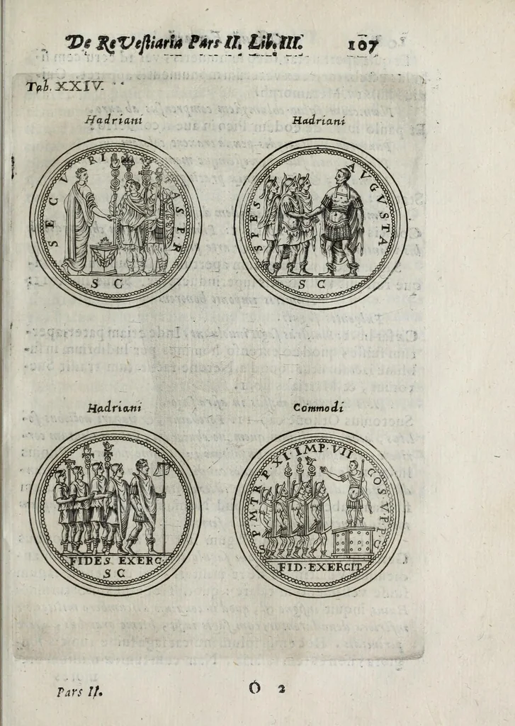 An illustration from Octavii Ferrari de re vestiaria, libri septem : quatuor postremi nunc primum prodeunt : reliqui emendatiores & auctiores .., 1654, leaf 421