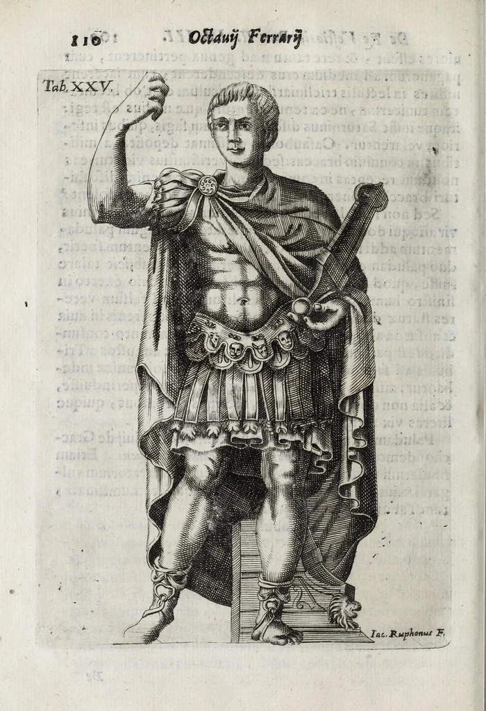 An illustration from Octavii Ferrari de re vestiaria, libri septem : quatuor postremi nunc primum prodeunt : reliqui emendatiores & auctiores .., 1654, leaf 424