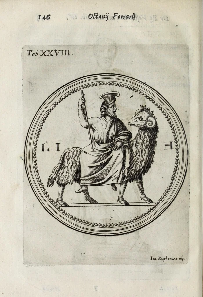 An illustration from Octavii Ferrari de re vestiaria, libri septem : quatuor postremi nunc primum prodeunt : reliqui emendatiores & auctiores .., 1654, leaf 460