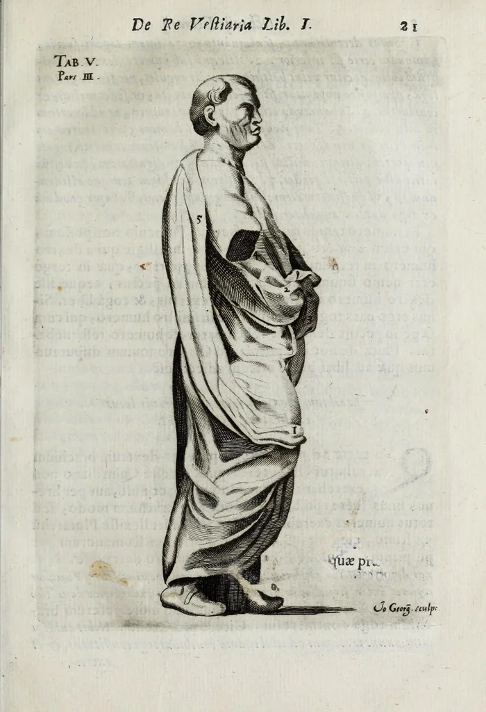 An illustration from Octavii Ferrari de re vestiaria, libri septem : quatuor postremi nunc primum prodeunt : reliqui emendatiores & auctiores .., 1654, leaf 57