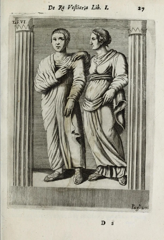An illustration from Octavii Ferrari de re vestiaria, libri septem : quatuor postremi nunc primum prodeunt : reliqui emendatiores & auctiores .., 1654, leaf 63