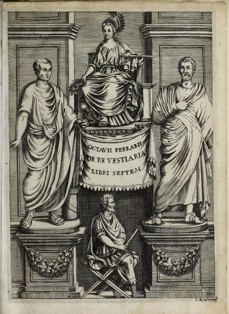 An illustration from Octavii Ferrari de re vestiaria, libri septem : quatuor postremi nunc primum prodeunt : reliqui emendatiores & auctiores .., 1654, leaf 9
