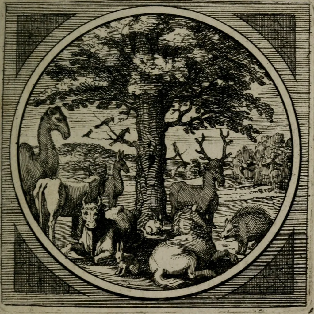 An illustration from Octoginta emblemata moralia nova : e sacris literis petita, formandis ad veram pietatem accommodata, & elegantibus picturis aeri incisis repraesentata, 1630, leaf 108