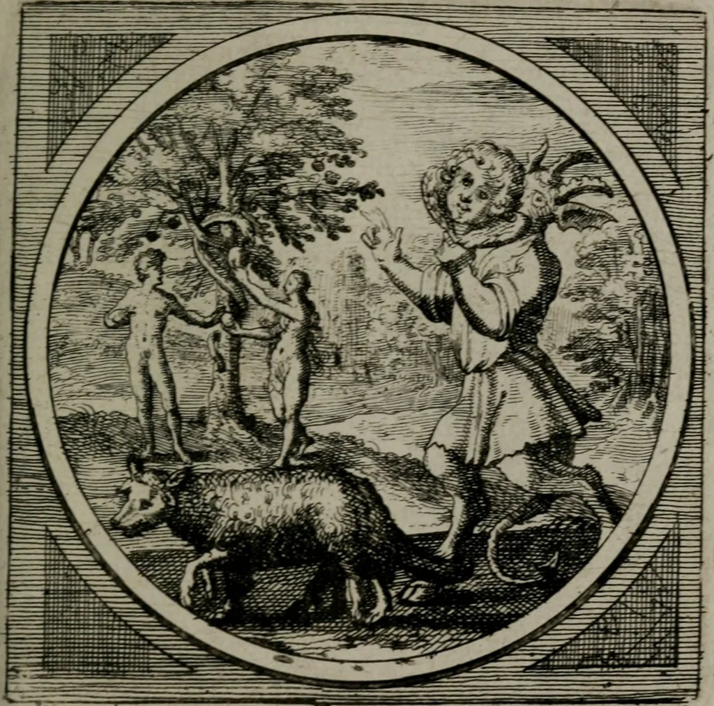 An illustration from Octoginta emblemata moralia nova : e sacris literis petita, formandis ad veram pietatem accommodata, & elegantibus picturis aeri incisis repraesentata, 1630, leaf 208