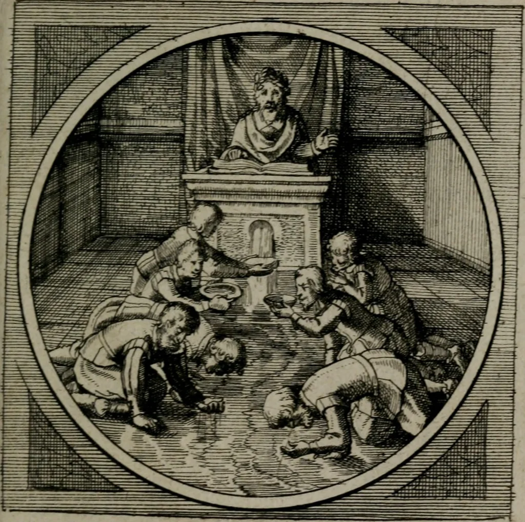 An illustration from Octoginta emblemata moralia nova : e sacris literis petita, formandis ad veram pietatem accommodata, & elegantibus picturis aeri incisis repraesentata, 1630, leaf 268