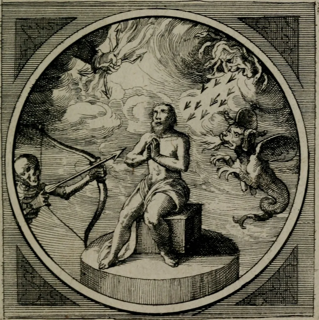 An illustration from Octoginta emblemata moralia nova : e sacris literis petita, formandis ad veram pietatem accommodata, & elegantibus picturis aeri incisis repraesentata, 1630, leaf 272