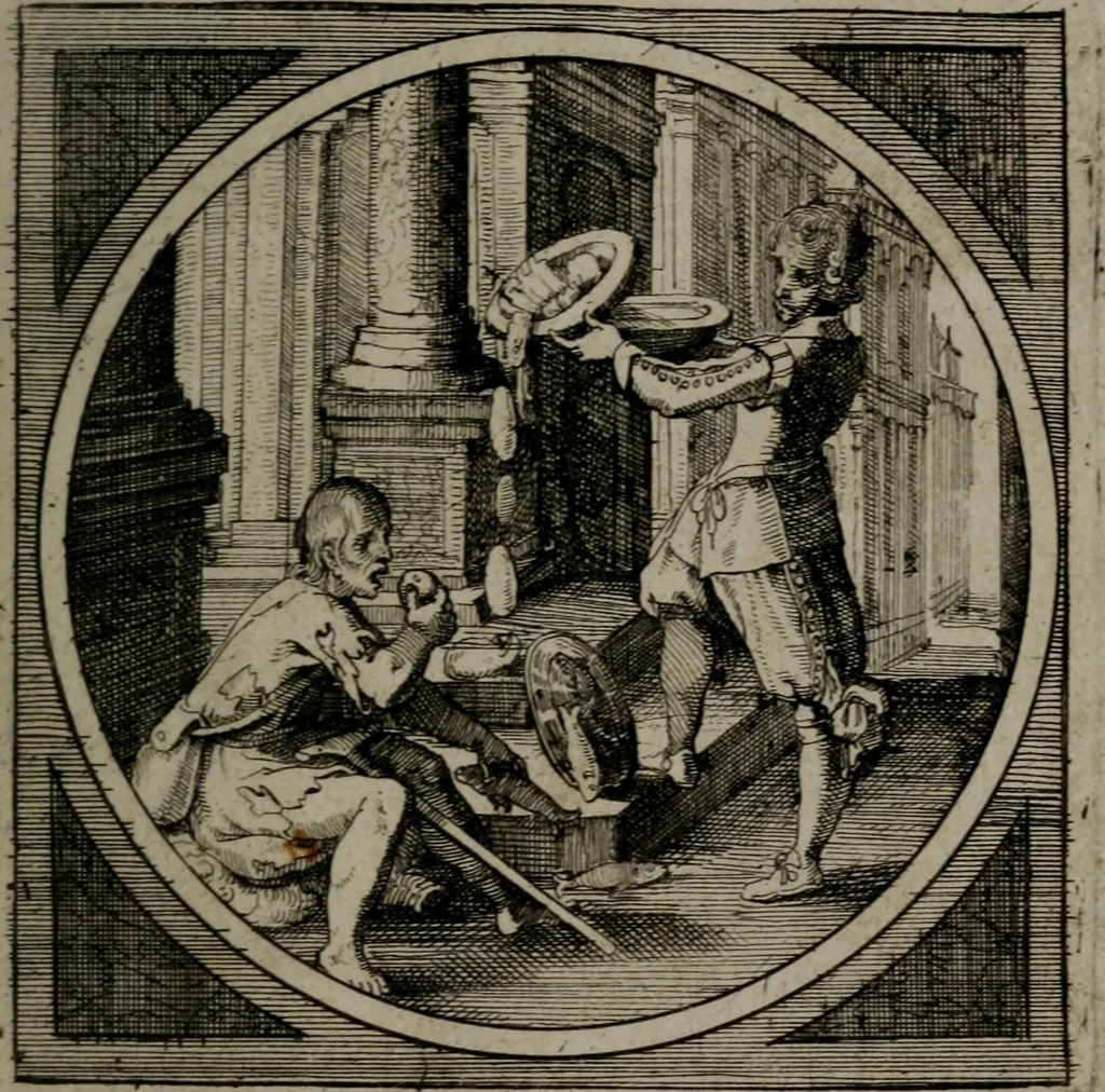 An illustration from Octoginta emblemata moralia nova : e sacris literis petita, formandis ad veram pietatem accommodata, & elegantibus picturis aeri incisis repraesentata, 1630, leaf 64