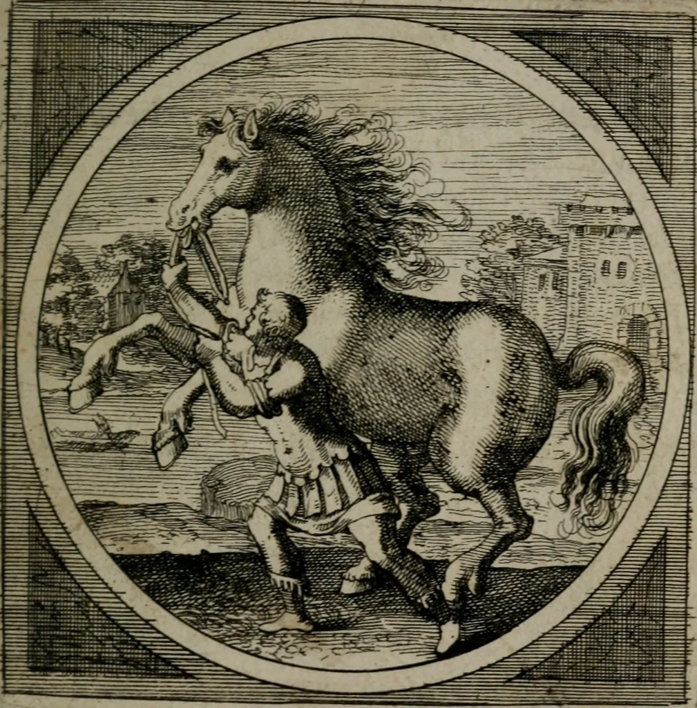 An illustration from Octoginta emblemata moralia nova : e sacris literis petita, formandis ad veram pietatem accommodata, & elegantibus picturis aeri incisis repraesentata, 1630, leaf 92
