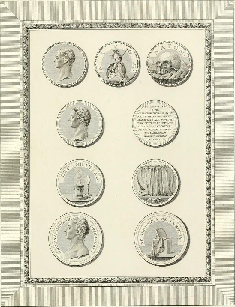 An illustration from Oeuvre du chevalier Hedlinger, ou, Recueil des medailles de ce celebre artiste, gravées en taille douce, accompagnées d'une explication historique et critique, et précédées de la vie de l'auteur, 1778, leaf 12