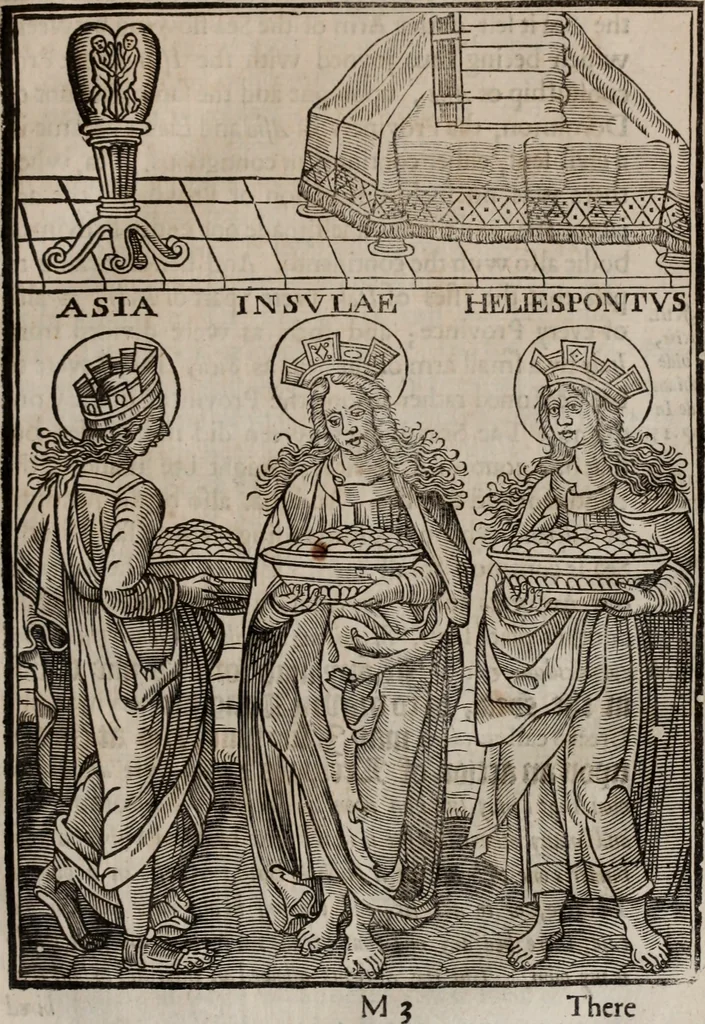 An illustration from Of the dominion, or, ownership of the sea two books. In the first is shew'd, that the sea, by the lavv of nature, or nations, is not common to all men, but capable of private dominion or proprietie, as well as the land. In the second is proved, that the dominion of the British sea, or that which incompasseth the isle of Great Britain, is, and ever hath been, a part or appendant of the empire of that island. Written at first in Latin, and entituled, Mare clausum seu, De dominio maris, by John Selden ... Translated into English; and set forth with som additional evidences and discourses, 1652, leaf 140