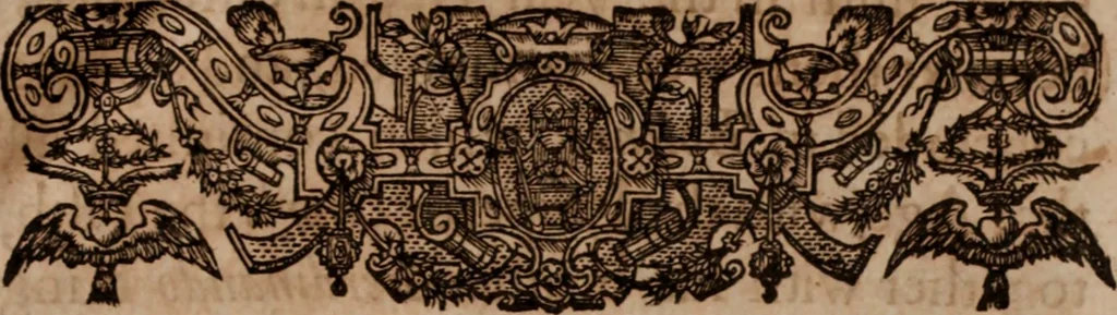An illustration from Of the dominion, or, ownership of the sea two books. In the first is shew'd, that the sea, by the lavv of nature, or nations, is not common to all men, but capable of private dominion or proprietie, as well as the land. In the second is proved, that the dominion of the British sea, or that which incompasseth the isle of Great Britain, is, and ever hath been, a part or appendant of the empire of that island. Written at first in Latin, and entituled, Mare clausum seu, De dominio maris, by John Selden ... Translated into English; and set forth with som additional evidences and discourses, 1652, leaf 560