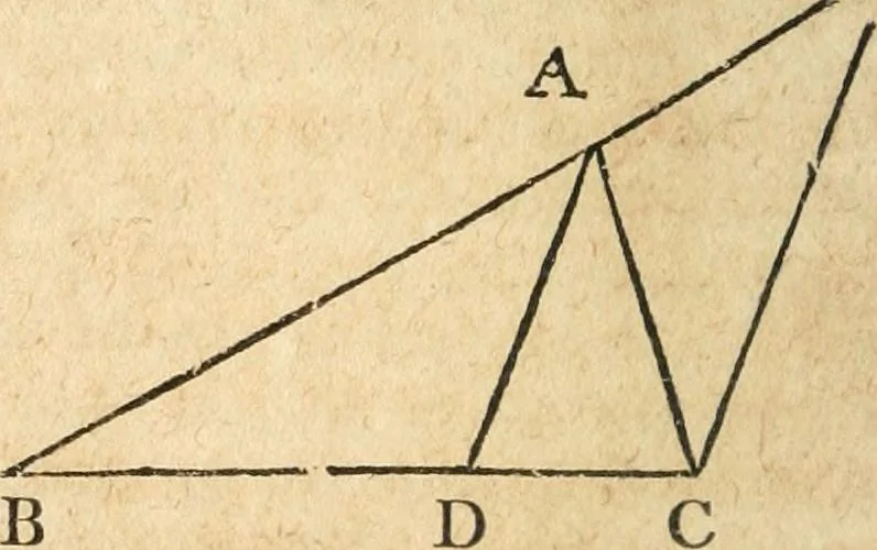 An illustration from The elements of Euclid : viz, the first six books, together with the eleventh and twelfth : the errors, by which Theon, or others, have long ago vitiated these books, are corrected, and some of Euclid's demonstrations are restored : also, The book of Euclid's data, in like manner corrected, 1834, leaf 131