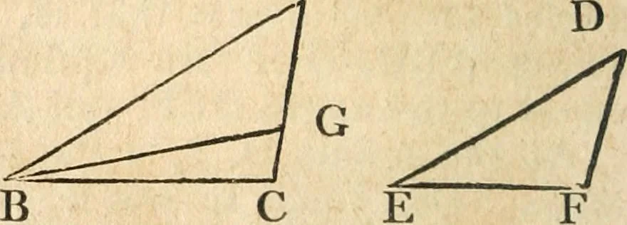 An illustration from The elements of Euclid : viz, the first six books, together with the eleventh and twelfth : the errors, by which Theon, or others, have long ago vitiated these books, are corrected, and some of Euclid's demonstrations are restored : also, The book of Euclid's data, in like manner corrected, 1834, leaf 135