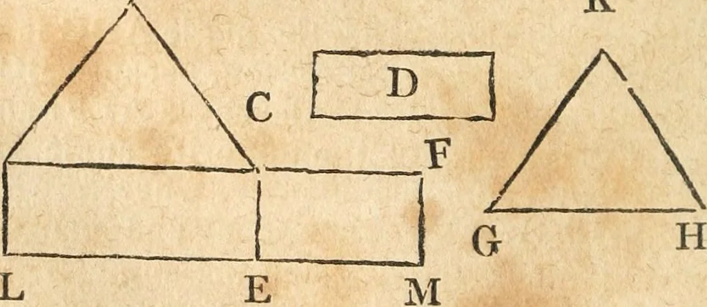 An illustration from The elements of Euclid : viz, the first six books, together with the eleventh and twelfth : the errors, by which Theon, or others, have long ago vitiated these books, are corrected, and some of Euclid's demonstrations are restored : also, The book of Euclid's data, in like manner corrected, 1834, leaf 149