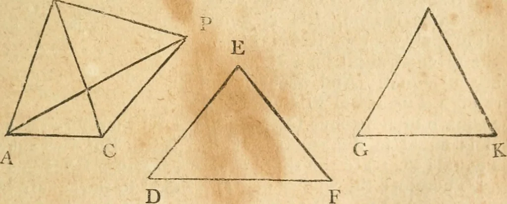 An illustration from The elements of Euclid : viz, the first six books, together with the eleventh and twelfth : the errors, by which Theon, or others, have long ago vitiated these books, are corrected, and some of Euclid's demonstrations are restored : also, The book of Euclid's data, in like manner corrected, 1834, leaf 178