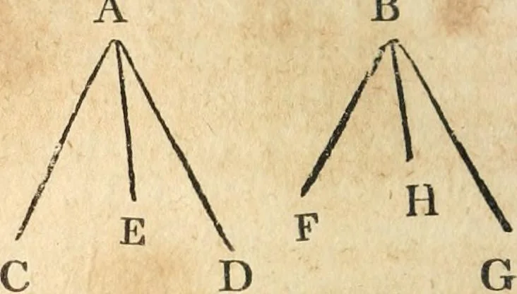 An illustration from The elements of Euclid : viz, the first six books, together with the eleventh and twelfth : the errors, by which Theon, or others, have long ago vitiated these books, are corrected, and some of Euclid's demonstrations are restored : also, The book of Euclid's data, in like manner corrected, 1834, leaf 181
