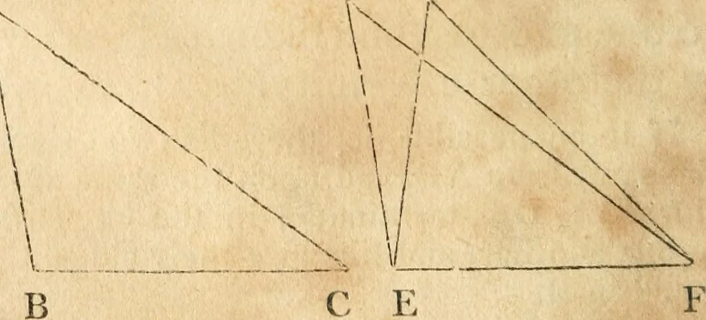 An illustration from The elements of Euclid : viz, the first six books, together with the eleventh and twelfth : the errors, by which Theon, or others, have long ago vitiated these books, are corrected, and some of Euclid's demonstrations are restored : also, The book of Euclid's data, in like manner corrected, 1834, leaf 19