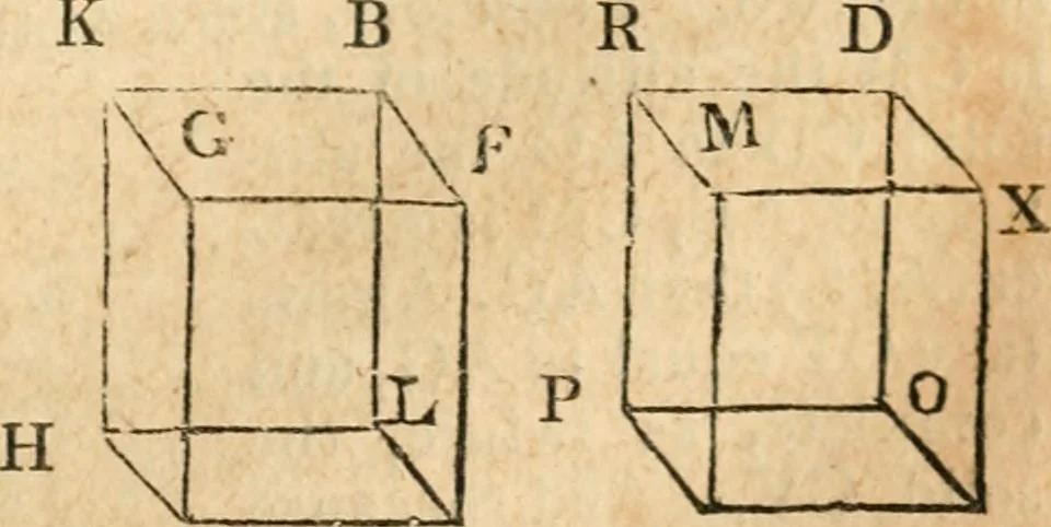 An illustration from The elements of Euclid : viz, the first six books, together with the eleventh and twelfth : the errors, by which Theon, or others, have long ago vitiated these books, are corrected, and some of Euclid's demonstrations are restored : also, The book of Euclid's data, in like manner corrected, 1834, leaf 194